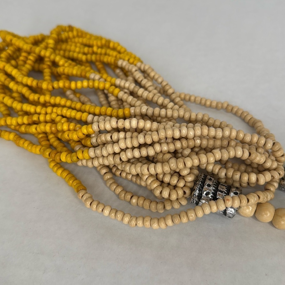 Vintage wooden Yellow and Cream Multi-Strand Necklace Waterfall Effect lot A8 - Picture 5 of 7